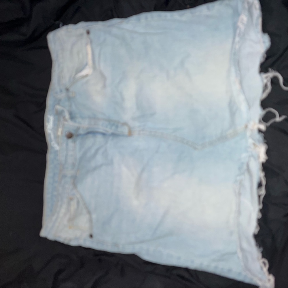 Light Blue Distressed Denim Skirt